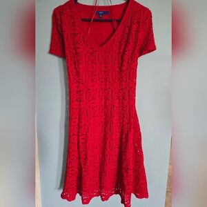 Apt 9 Brand Fun Red Eyelet Lace V Neck Dress Size Small Absolutely Twirl-Worthy